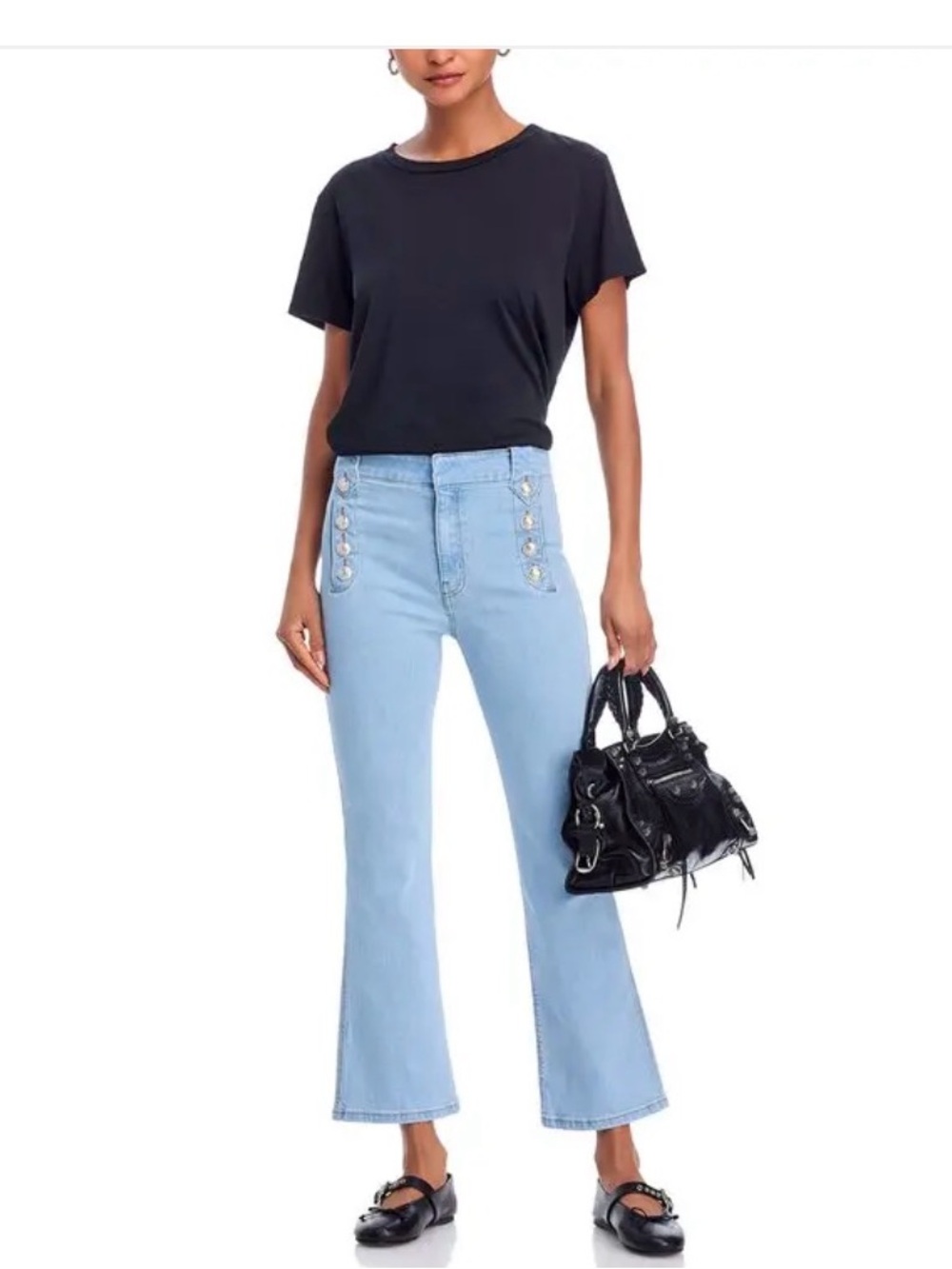 Derek Lam 10 Crosby Light Blue High-Rise Robertson CropSailor-Button Flare Jeans - Picture 2 of 10